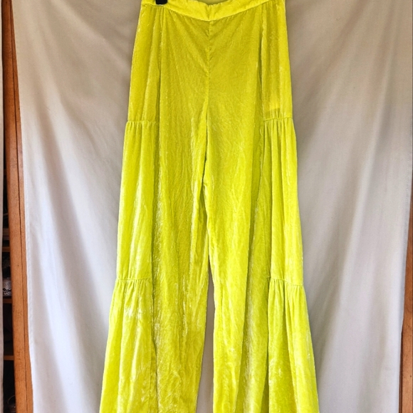 Free People Velvet Chartreuse Wide Flared Pants - Picture 3 of 6